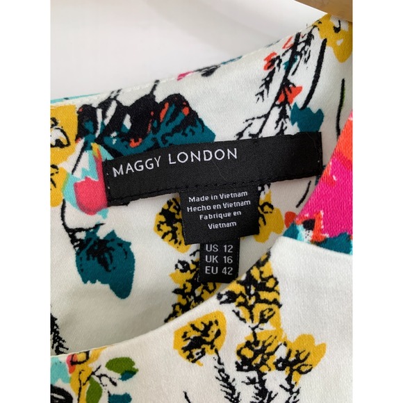 Maggy London Multicolor Floral Sleeveless A Line Fit Flare Dress Size 12 $175 - Picture 8 of 16